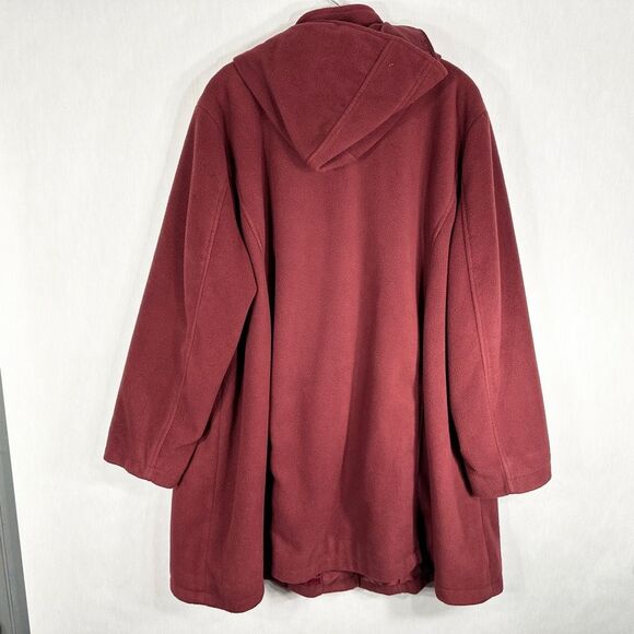 Woman Within 26W Coat Fleece Jacket Hooded Heavy‎ Lined Red Maroon Buttons A - Picture 2 of 10